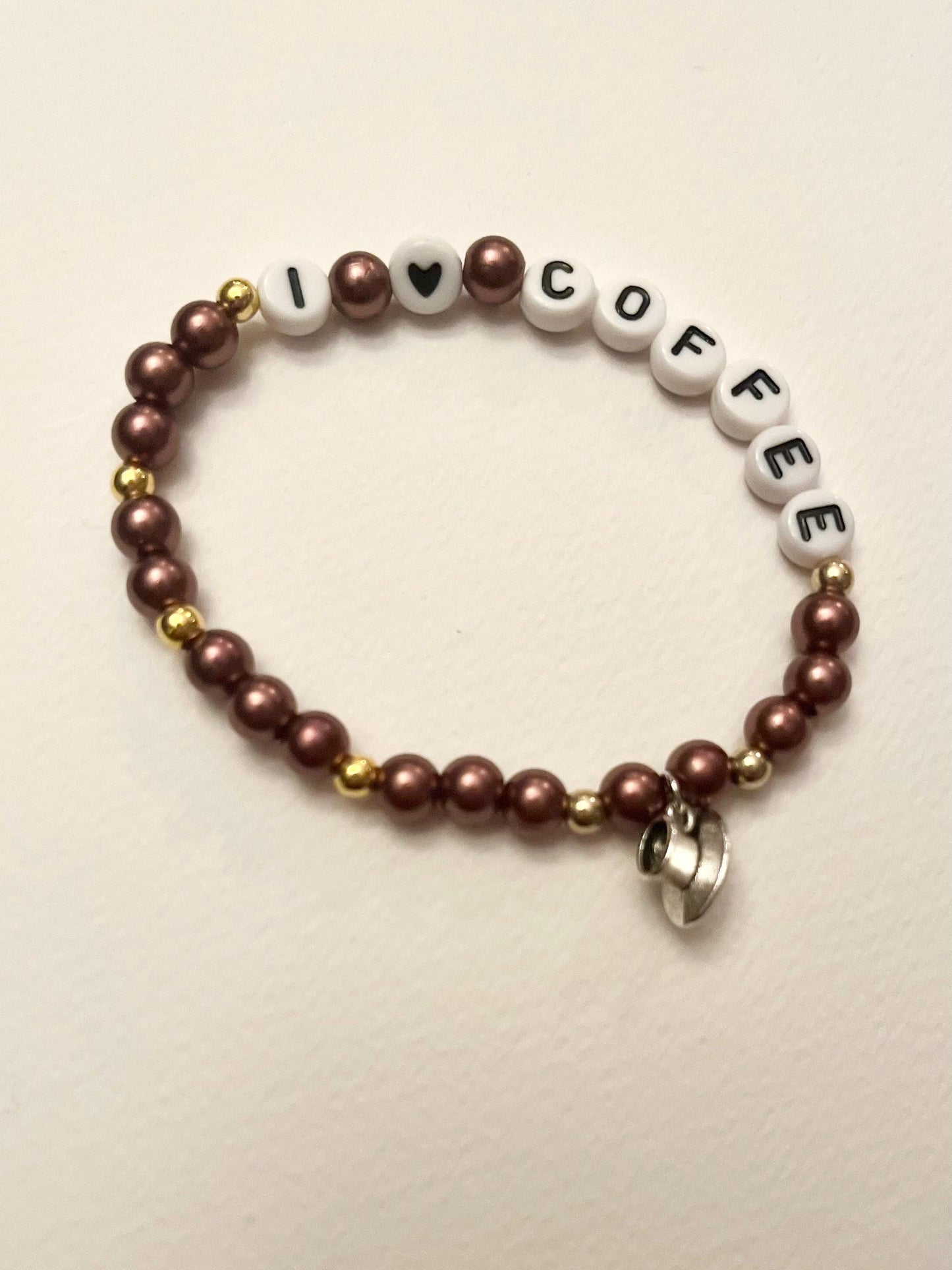 I love coffee Armband Elastiskt Pärlarmband för Kaffeälskare Kopp berlock