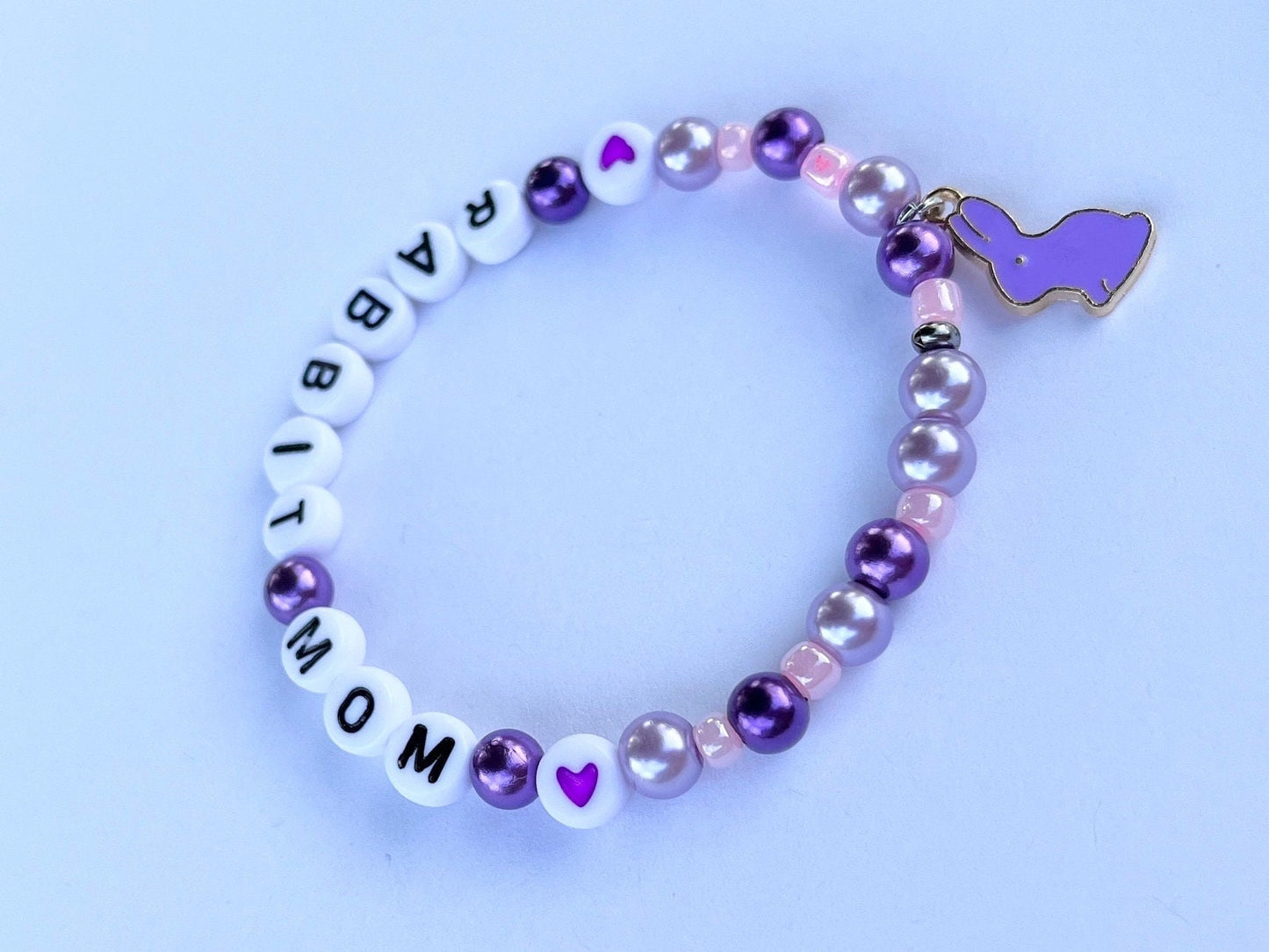 Rabbit Mom armband pärlat Elastiskt Handgjort Smycke Kaninberlock Present till Kaninägare
