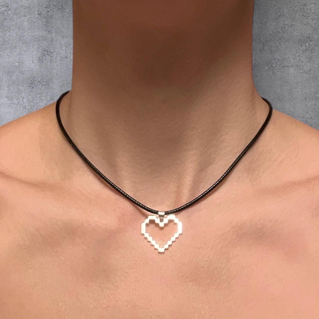 Pixelhjärta halsband för gamers Present till gamer Smycken Tv-spel halsband