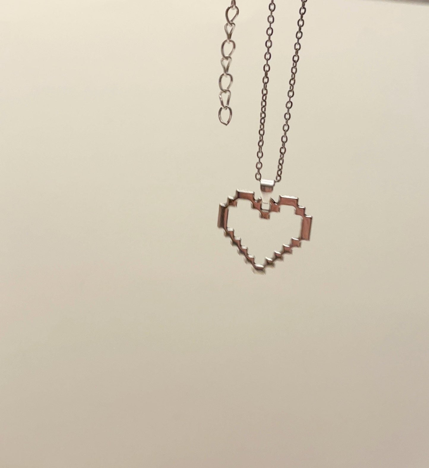 Pixel Heart Necklace for Video Game Lover  Gift for Gamer Jewelry Silver Imitation Video Game Necklace for Woman