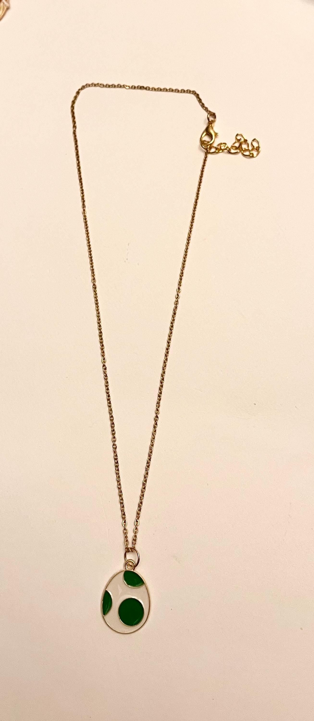 Nintendo Yoshi Necklace with Charm Nostalgic Gift for Retro Gamer Handmade Video Game Jewelry Yoshi Pendant Gold Yoshi Necklace
