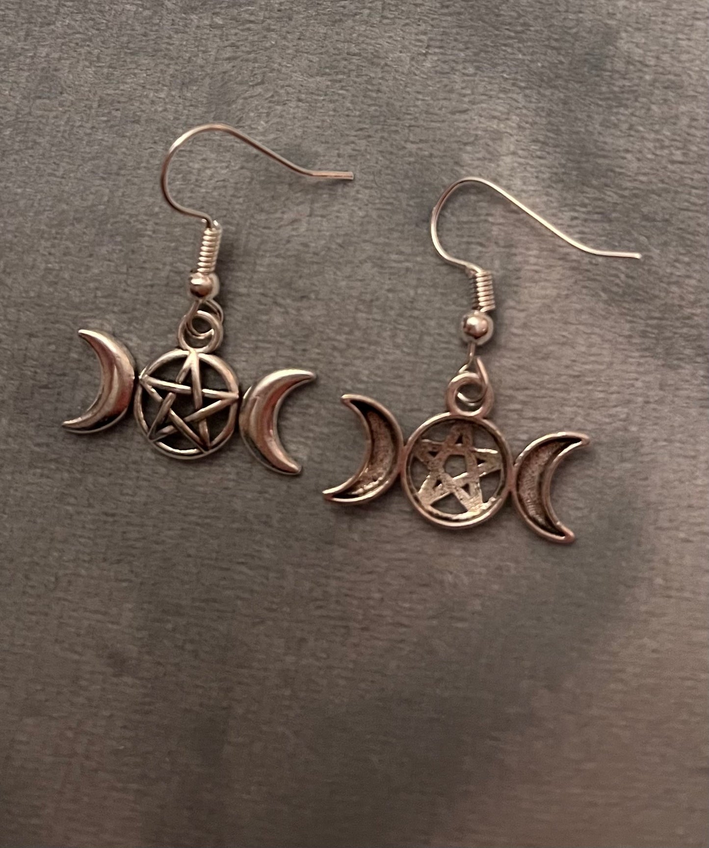 Triple Moon Earrings Wicca Gift Pagan Pendant Star Silver Imitation Crescent Moon Godess Jewelry Pentacle and Moons