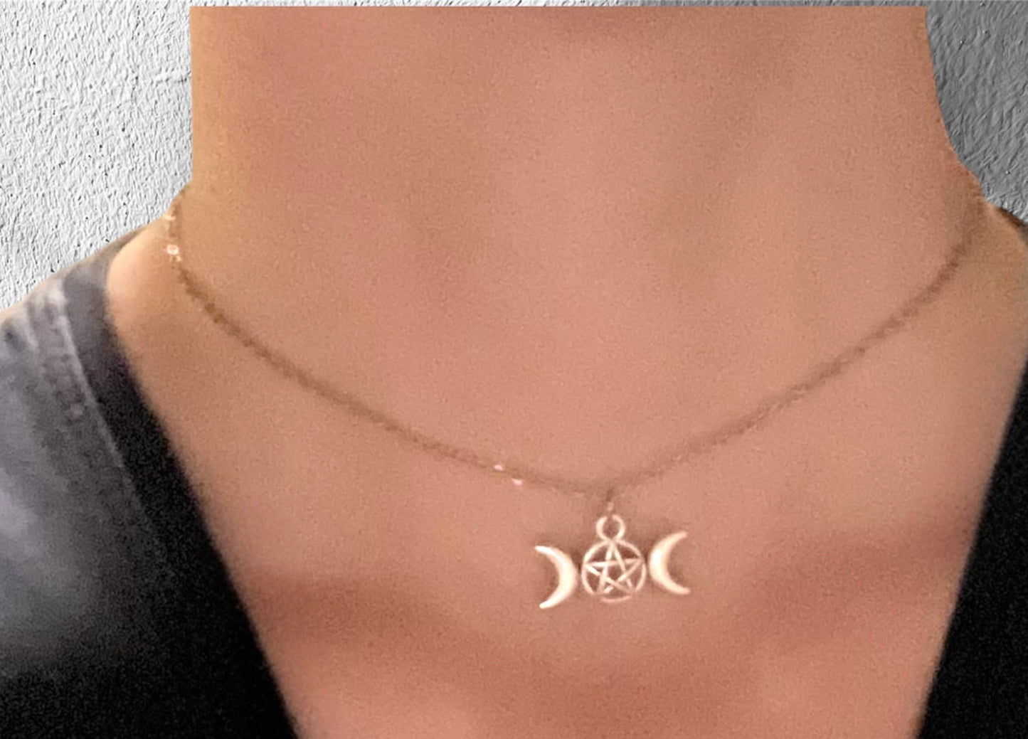 Triple Moon Necklace Wicca Gift Pagan Pendant Star Silver Imitation Crescent Moon Godess Jewelry Pentacle and Moons