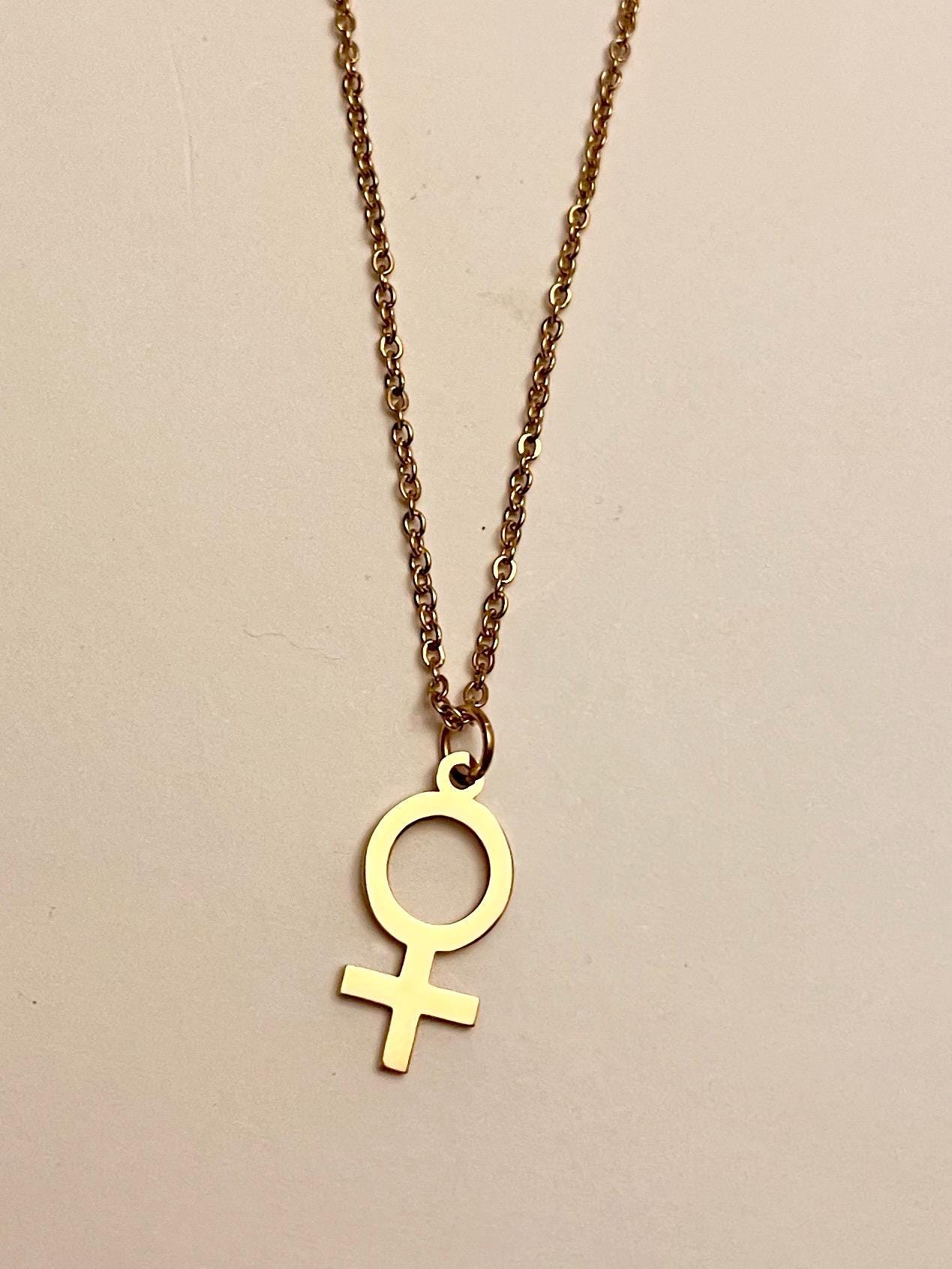 Guld Feminist Halsband Kvinnosymbol Present till Feminist Minimalistiskt Smycke Kvinna Halsband Venussymbol Guld imitation