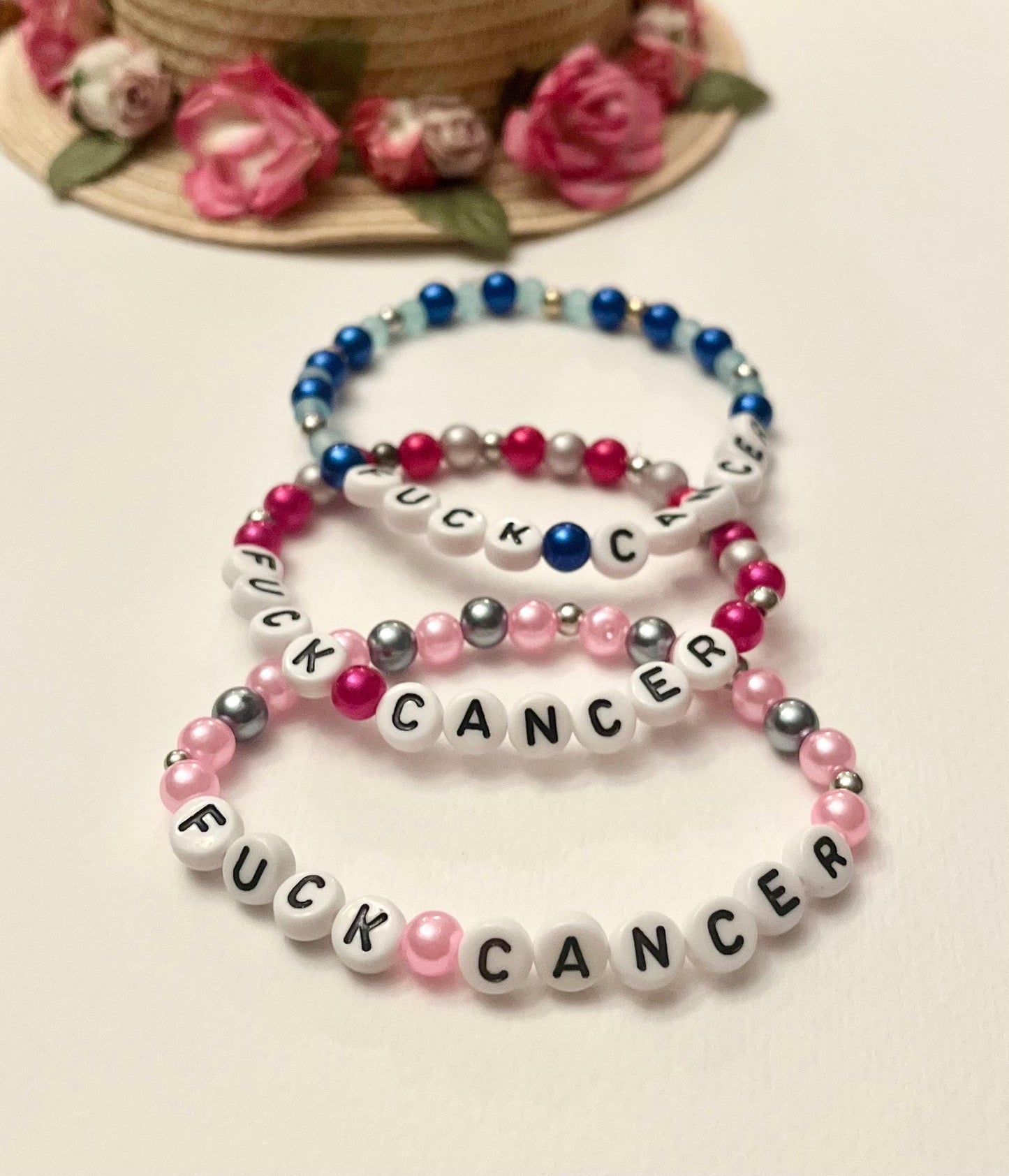 Fuck Cancer Armband Elastiskt Pärlarmband Cancer medvetenhet smycken välgörenhet
