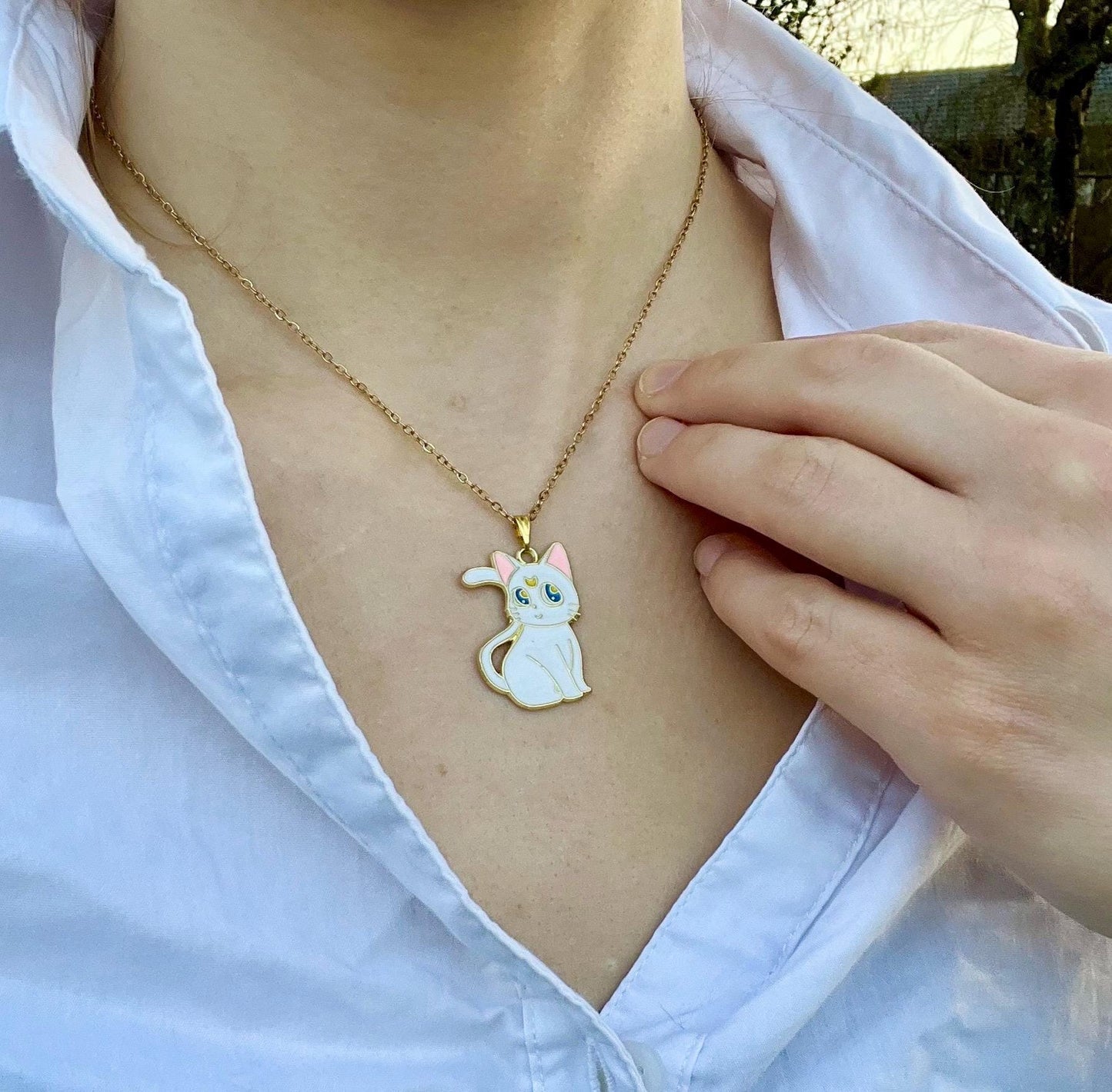 Sailor Moon Necklace Luna Artemis Necklace Anime Jewelry Gift for Sailor Moon fan Sailor Moon Merchandise Gold Imitation Luna Necklace