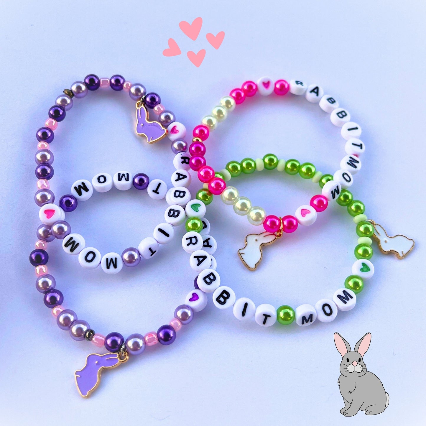 Rabbit Mom armband pärlat Elastiskt Handgjort Smycke Kaninberlock Present till Kaninägare