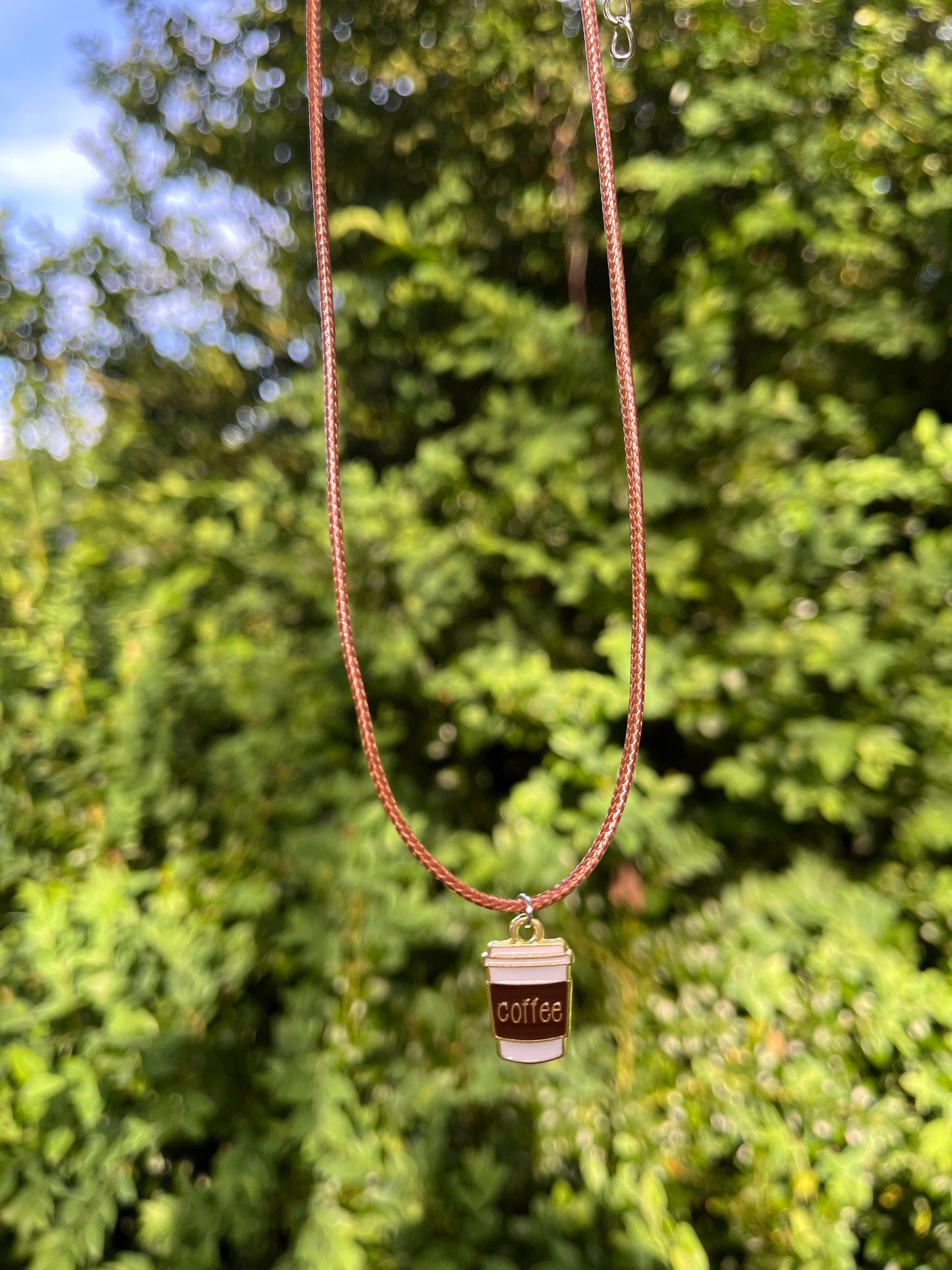 Kaffehalsband Miniatyrmatsmycken Handgjord present till kaffeälskare