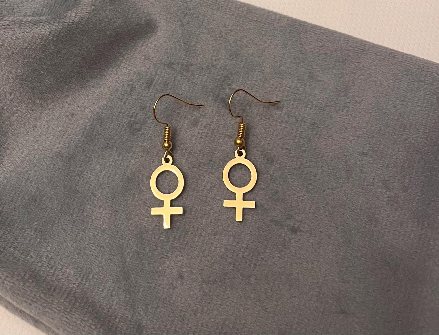 Golden Feminist Earrings Female Symbol Gift for Feminist Minimalistic Jewelry Woman Symbol Earrings Venus Symbol Gold Imitation
