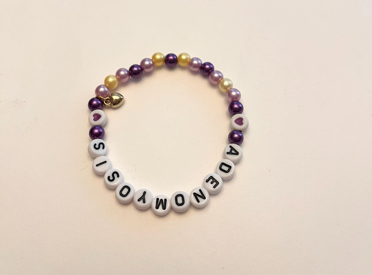 Adenomyos armband medvetenhet för kvinnors hälsa Lila gult elastiskt pärlarmband 