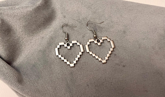Pixel Heart Earrings Gaming Gift for Gamer  Jewelry Video Games Charm for Gamer Drop Earrings Silver Imitation
