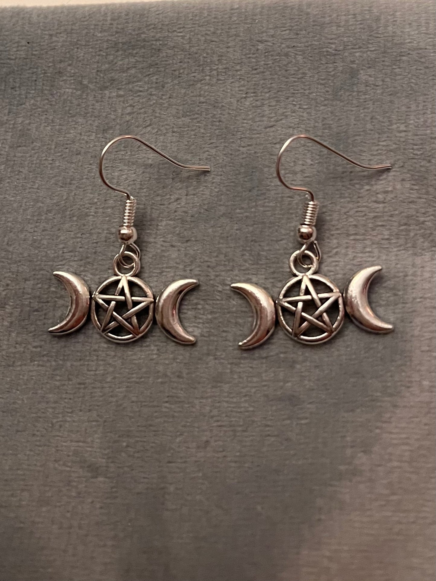 Triple Moon Earrings Wicca Gift Pagan Pendant Star Silver Imitation Crescent Moon Godess Jewelry Pentacle and Moons