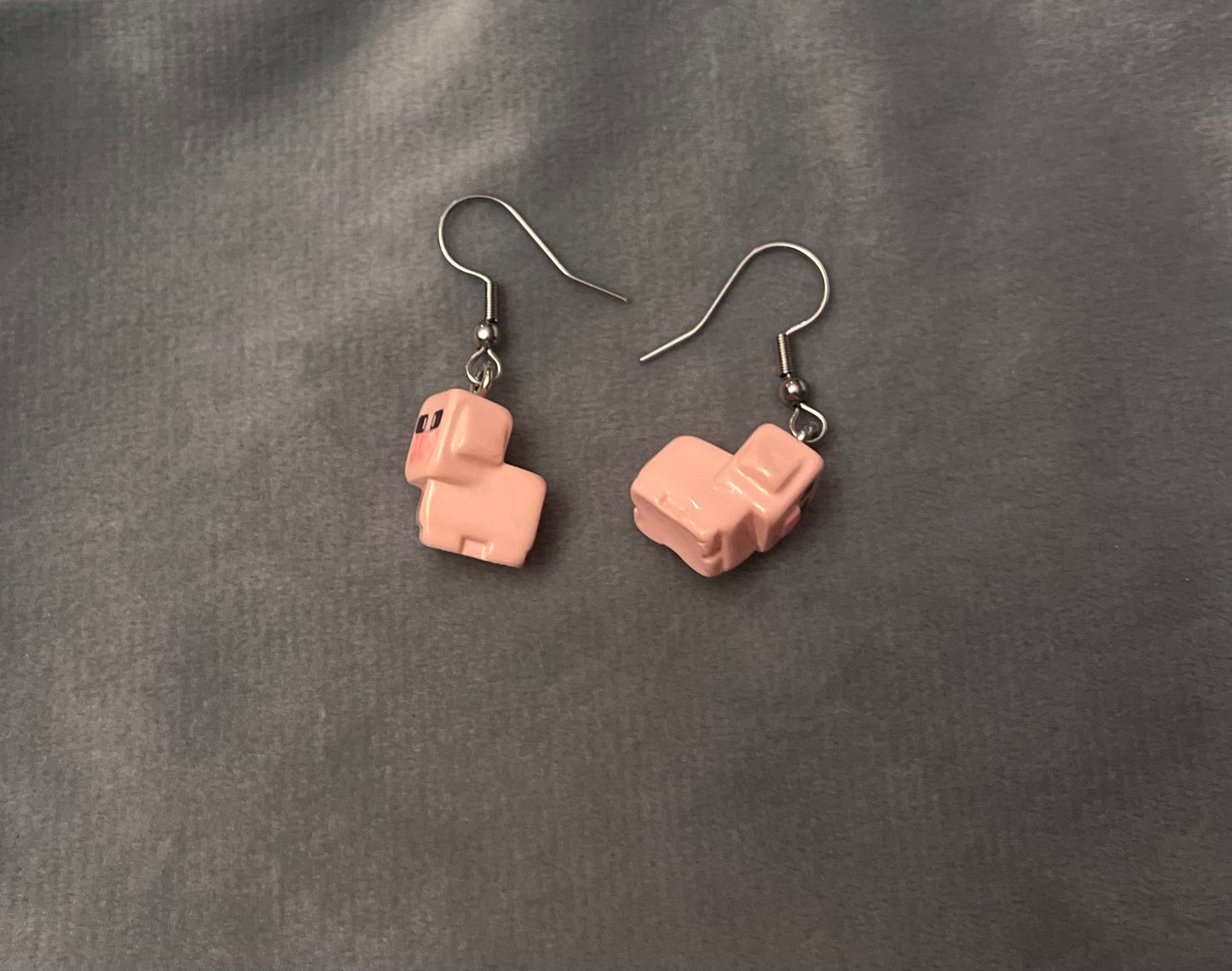 Minecraft Pig Earrings Drop Dangle Minecraft Jewelry Pig Charms