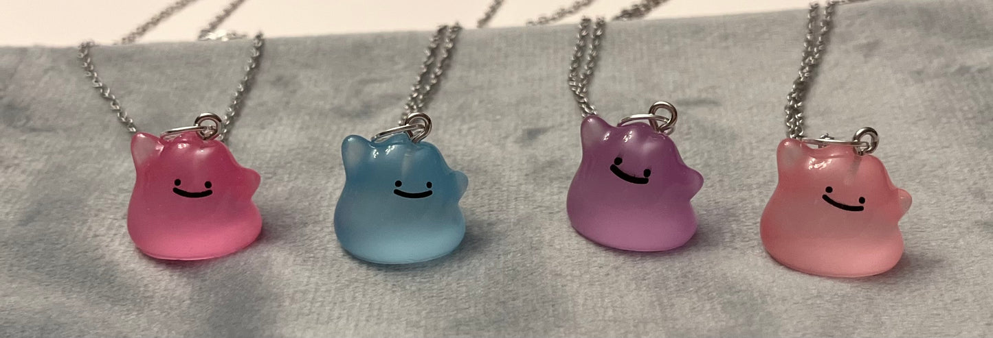 Luminous Ditto Necklace Pokémon Jewelry Ditto Pendant Video Game Necklace for Pokémon Fan Shiny Ditto Luminary Nintendo merch