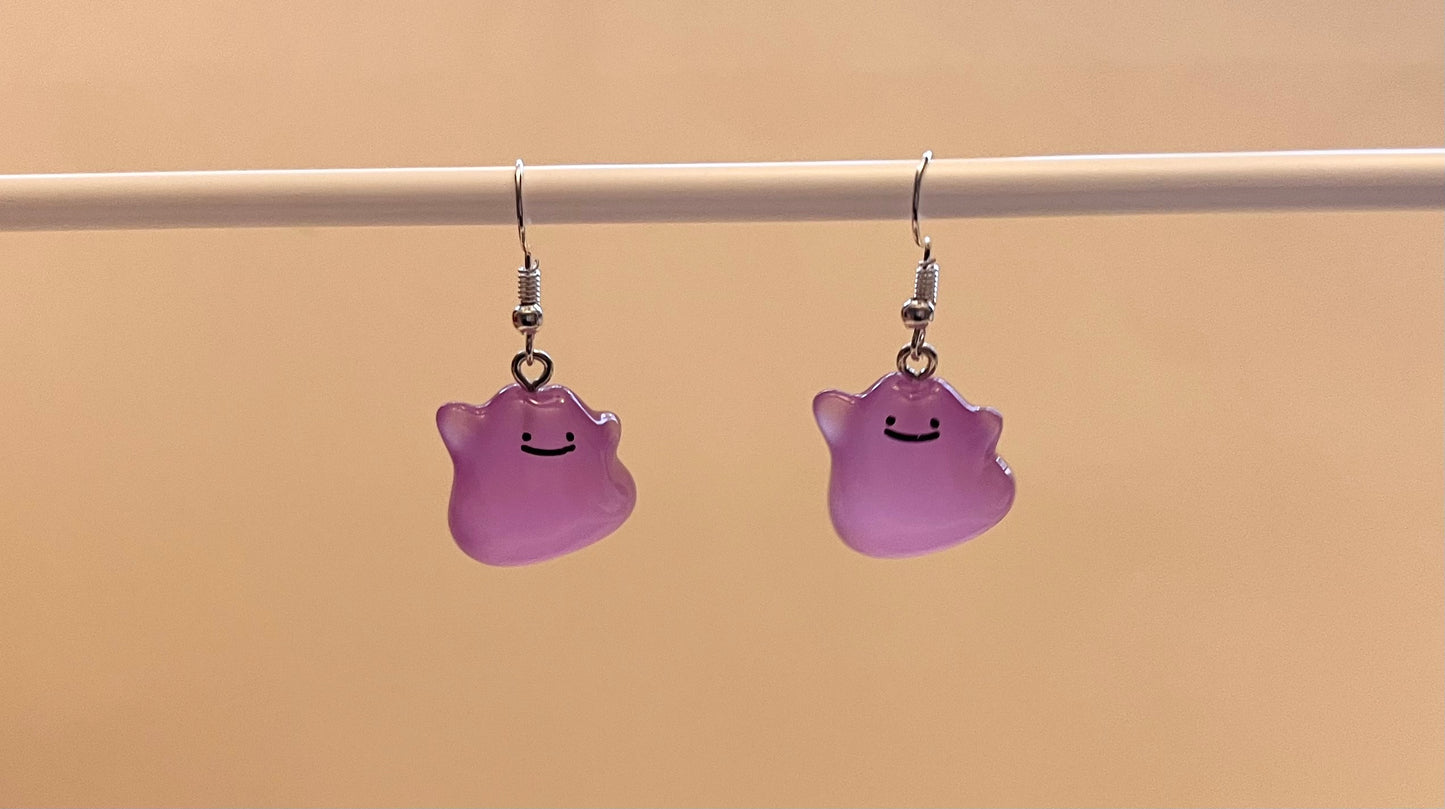 Luminous Ditto Earrings Pokémon Jewelry Gaming Gift for Pokémon Nerd Shiny Ditto Pokopia Drop Dagle Earrings Nintendo Glow in the dark
