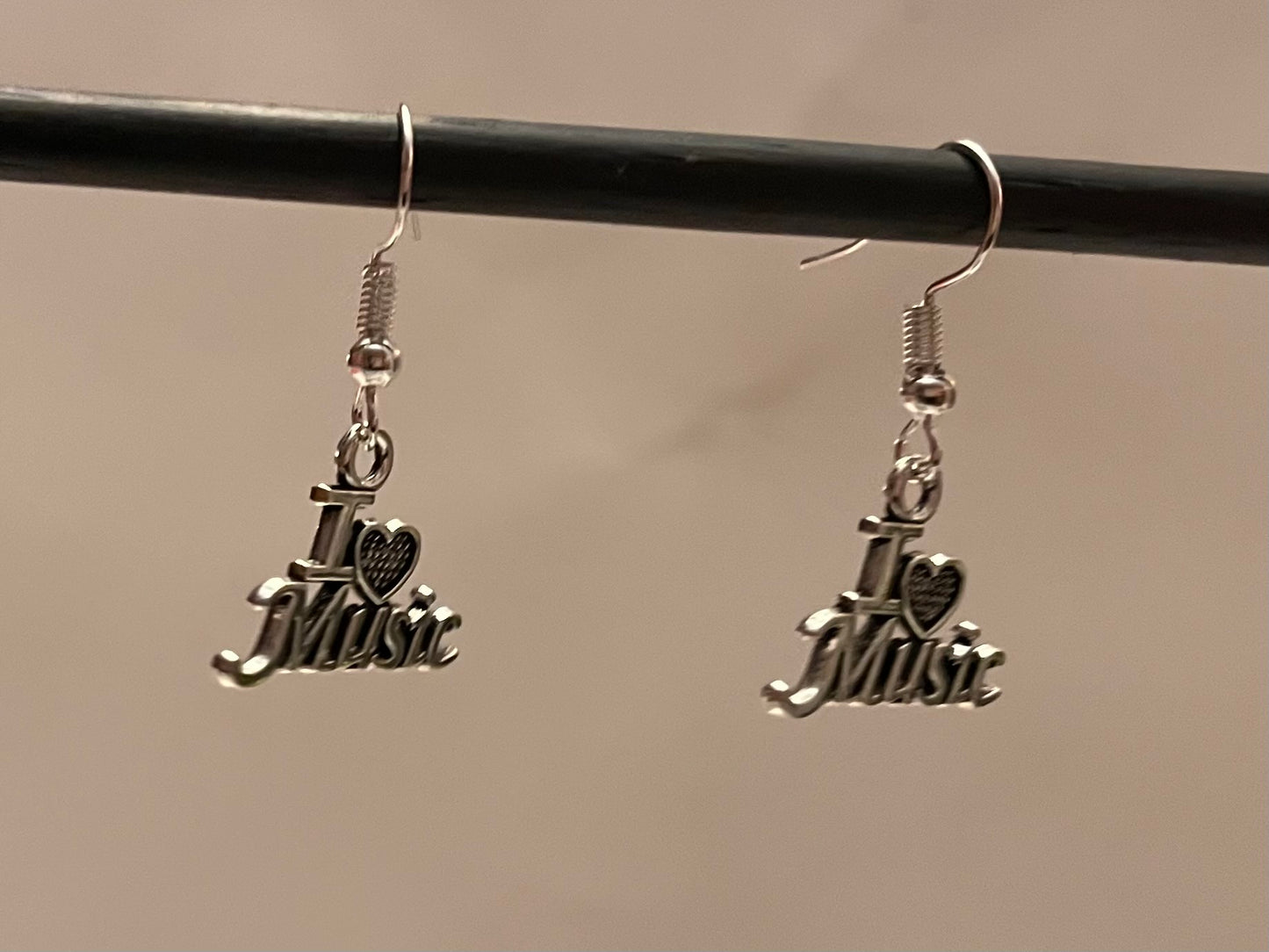 I Love Music Earrings Music Lover Gift Musician Drop dangle earrings Silver Imitation