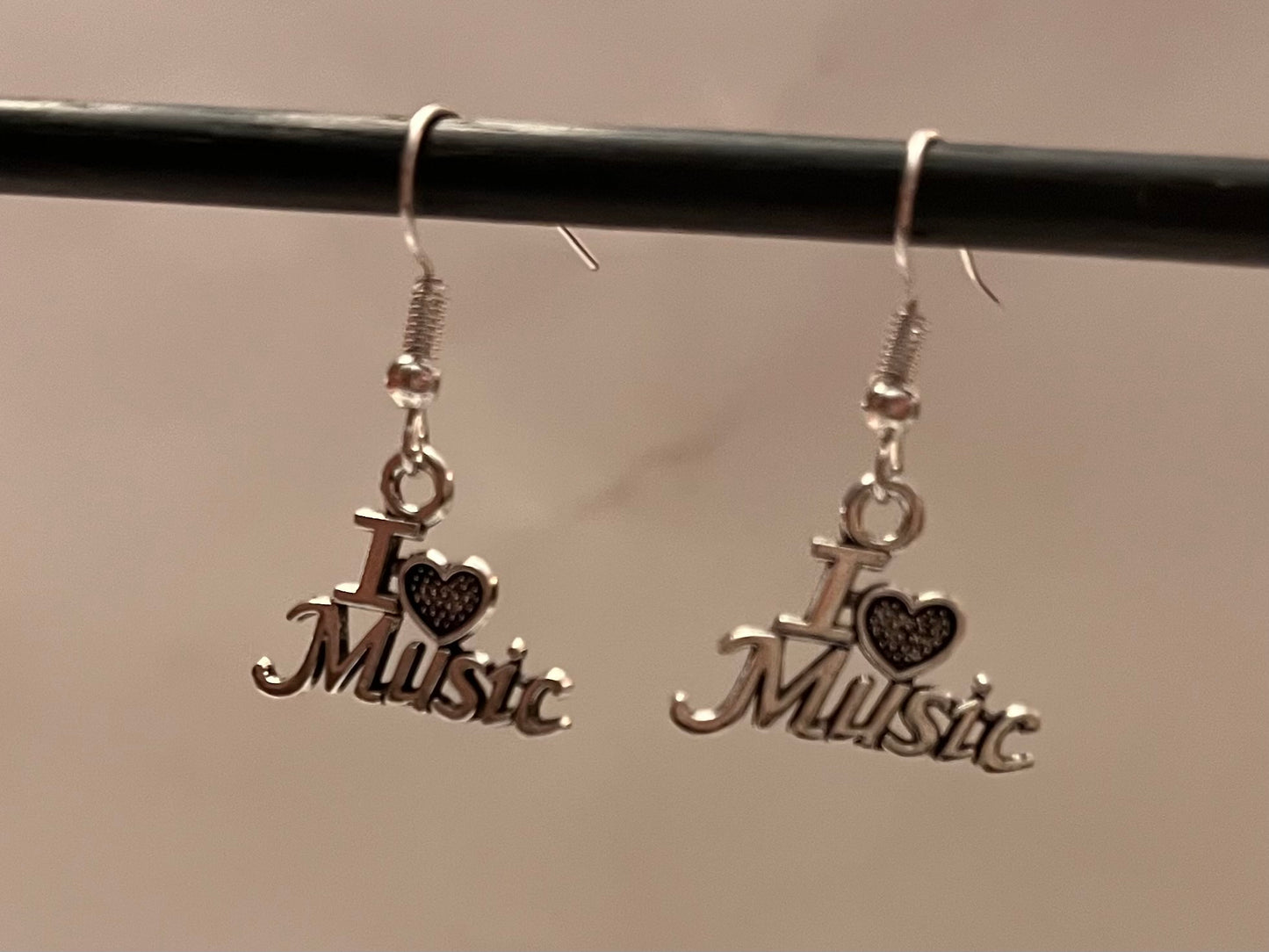 I Love Music Earrings Music Lover Gift Musician Drop dangle earrings Silver Imitation