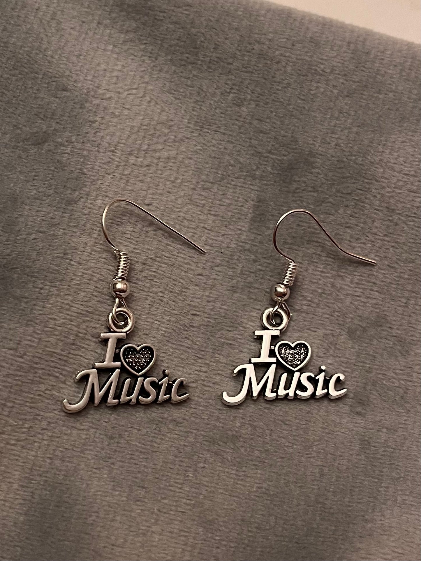 I Love Music Earrings Music Lover Gift Musician Drop dangle earrings Silver Imitation