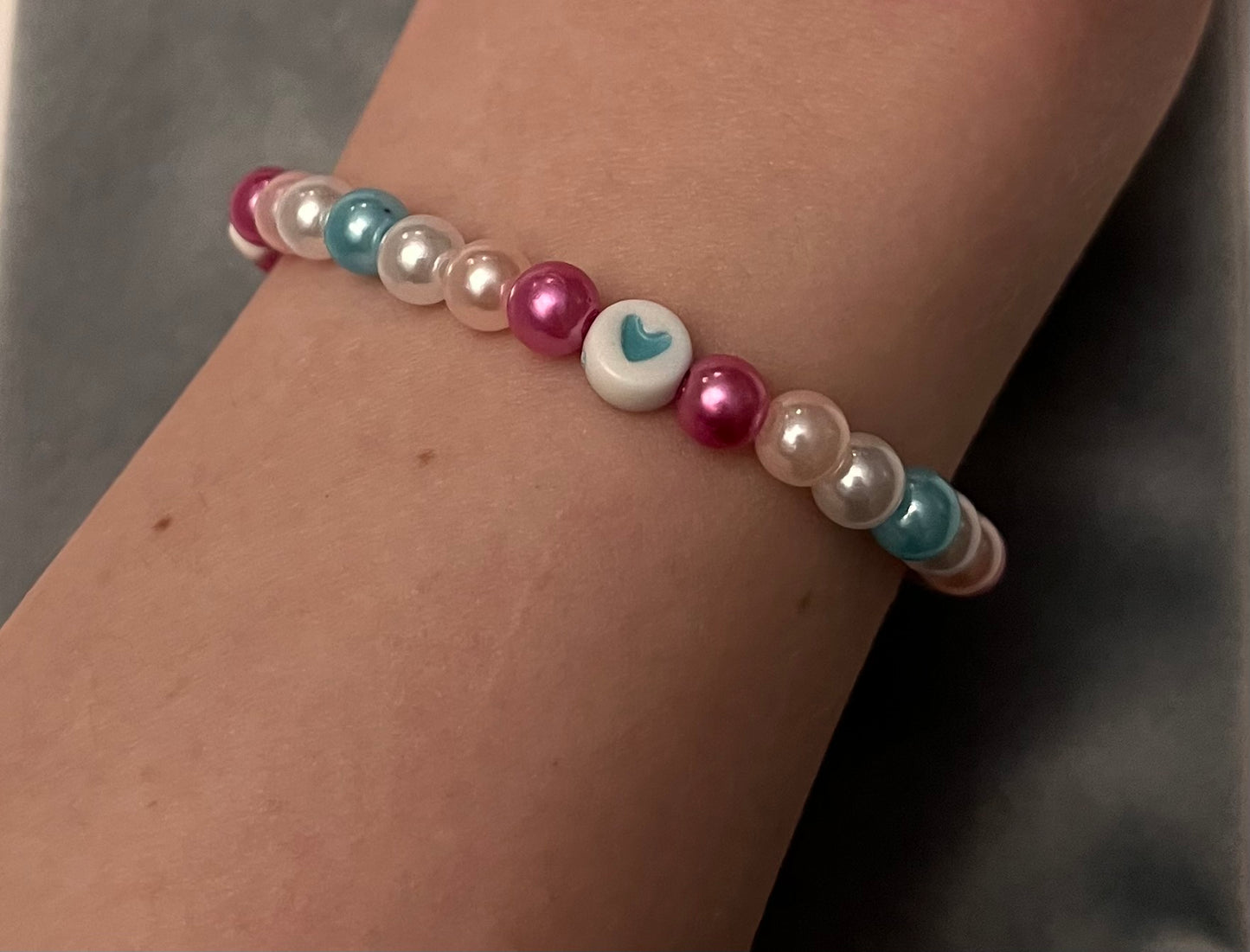 Femboy Bracelet Beaded Elastic with Hearts for Pride Season LGBTQ+ Jewelry Femboy flag colors