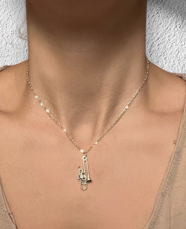 Trumpet Necklace Instrument Charm Music Necklace Silver Imitation