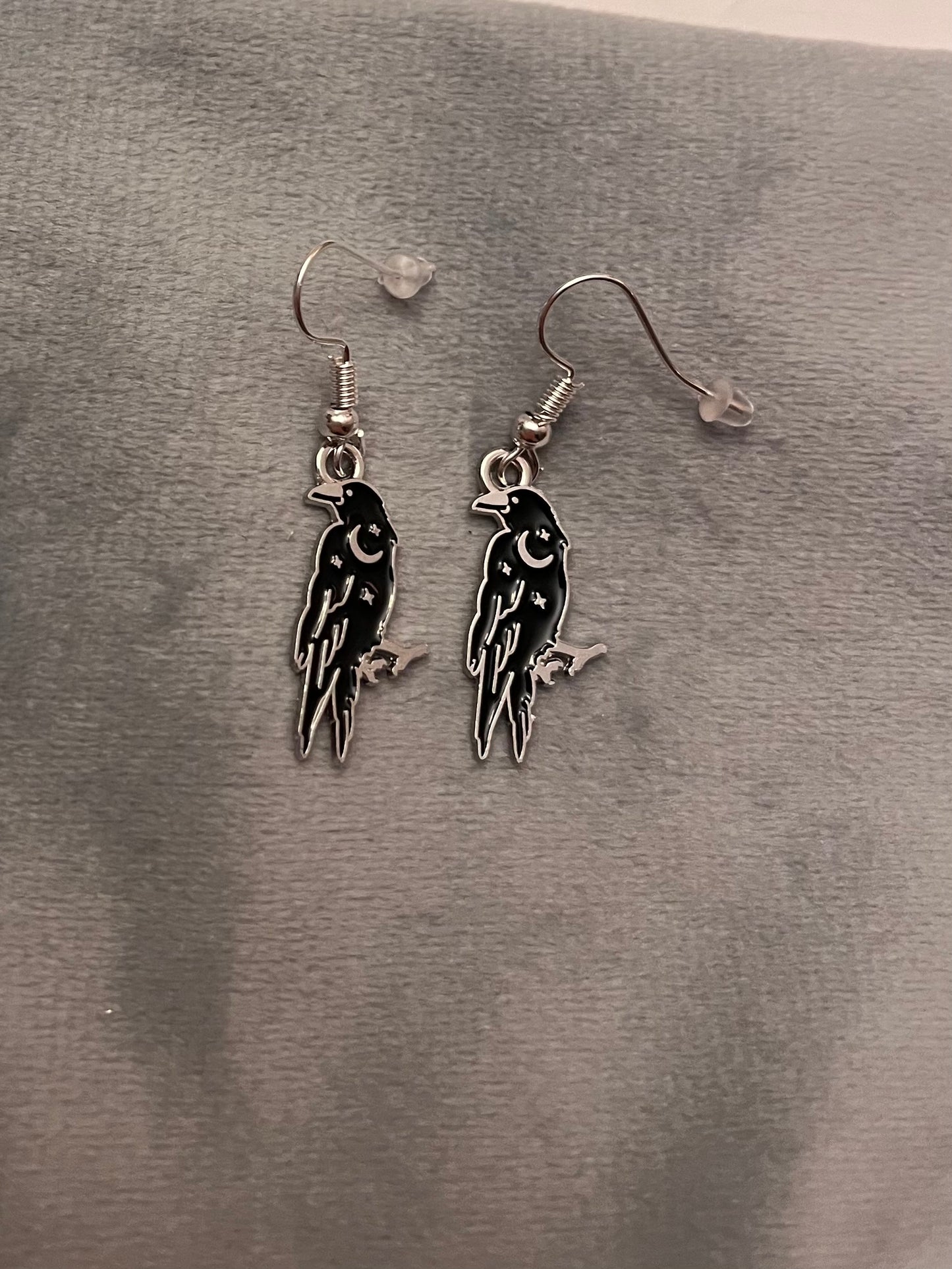 Magic Raven Earrings Crow Jewelry Wicca Gift Pagan Pendant Star Silver Imitation Crescent Moon Godess Jewelry
