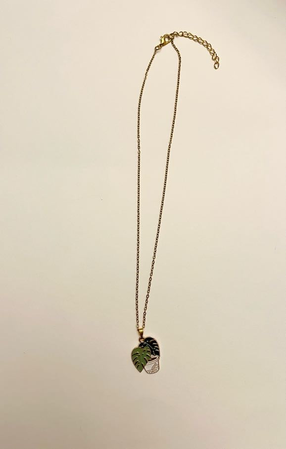 Plant Mama Halsband Guldimitation Smycke Krukväxt Present till växtälskare Monstera berlock Elefantöra Krukväxt halsband