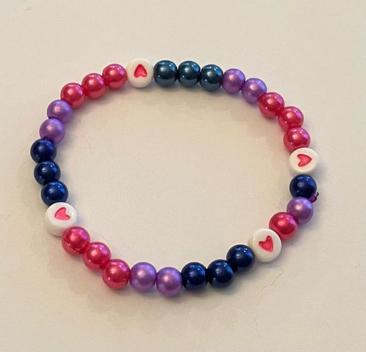 Bisexual Bracelet Beaded Elastic with Hearts for Pride Season LGBTQ+ Jewelry Bisexual flag colors