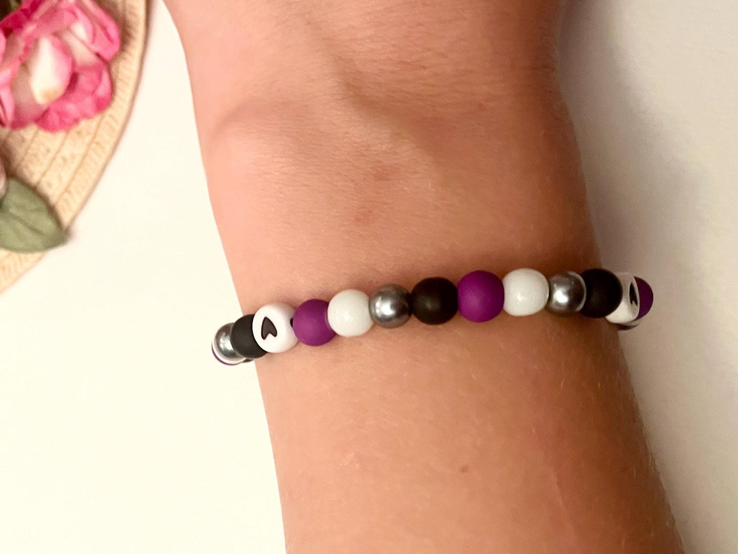 Armband Asexuell Pärlarmband med hjärtan för Pride-säsongen HBTQ+ smycken Asexuella flaggan