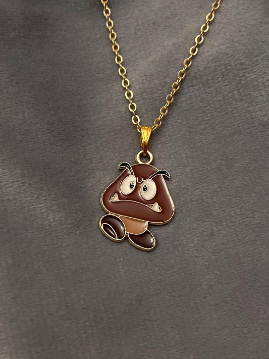 Nintendo Goomba Halsband Nostalgi Present för Retro Gamer Handgjort halsband Goomba Hängsmycke Guldfärgad Goomba Berlock