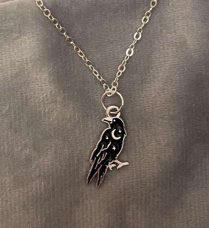 Magisk korp halsband kråka smycke wicca present hedniskt hänge stjärna silverimitation halvmåne gudinna smycken