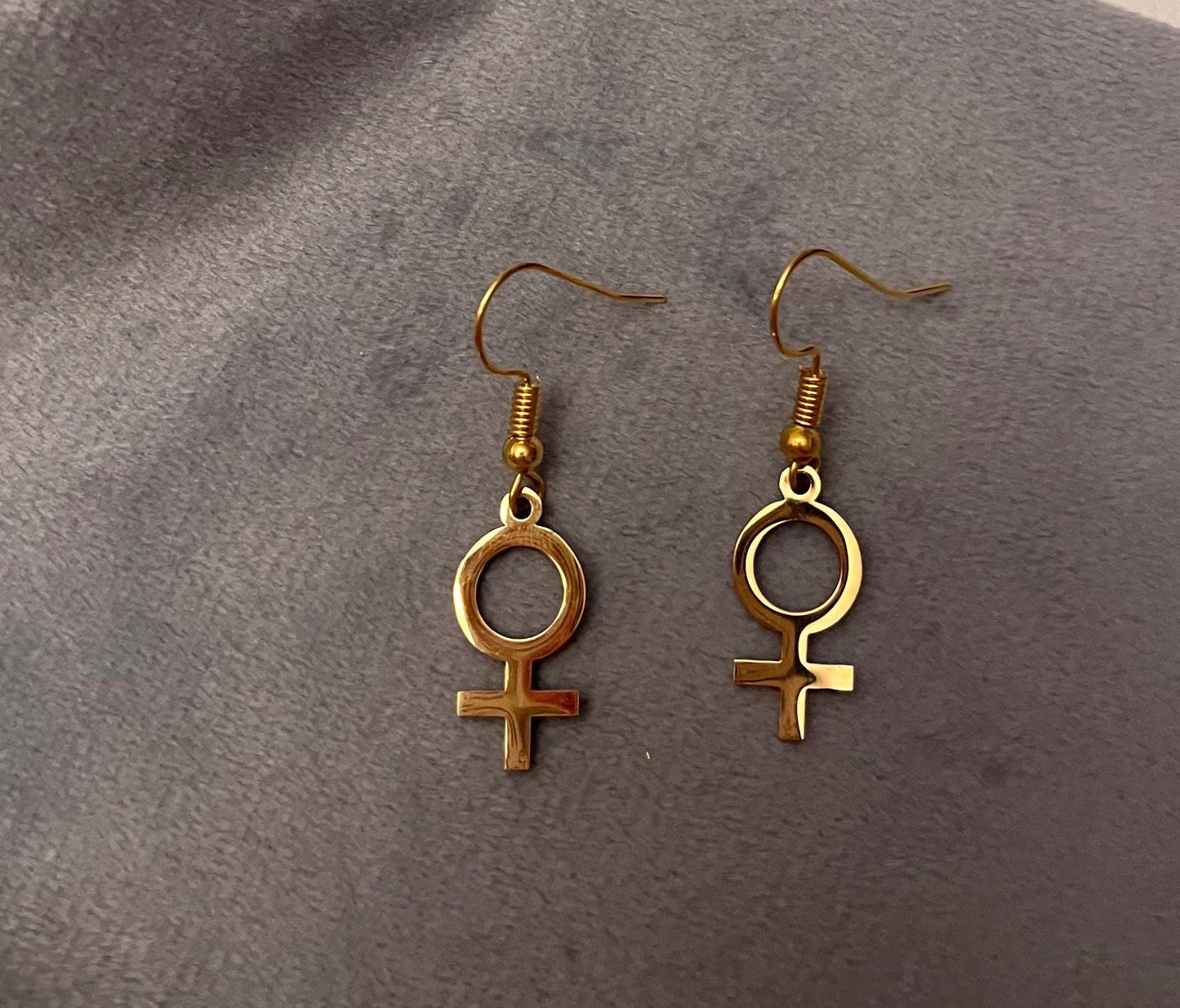 Golden Feminist Earrings Female Symbol Gift for Feminist Minimalistic Jewelry Woman Symbol Earrings Venus Symbol Gold Imitation