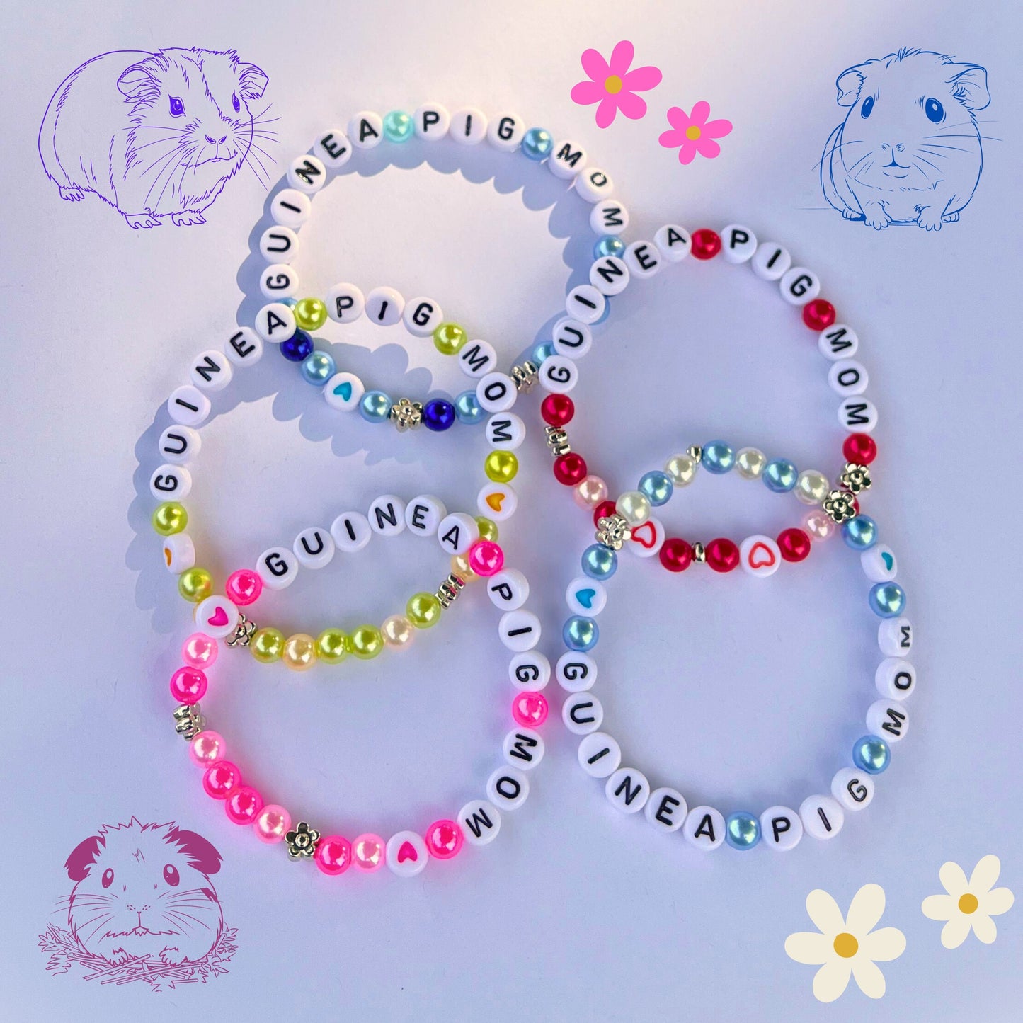 GUINEA PIG MOM Bracelet Beaded Elastic Bracelet Gift for Guinea Pig Owner Handmade Jewelry for Guinea Pig Lover I Love Guinea Pigs