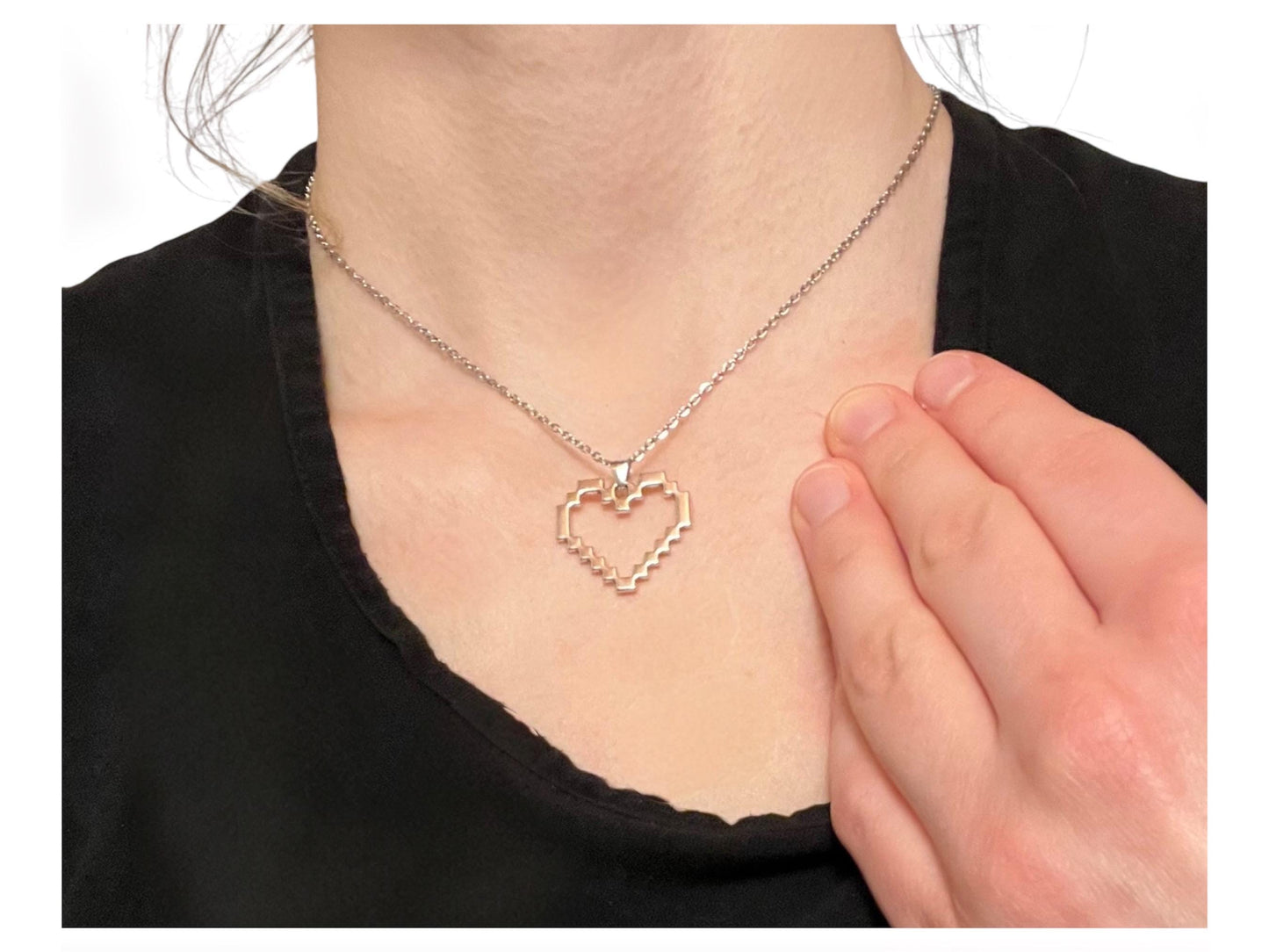 Pixel Heart Necklace for Video Game Lover  Gift for Gamer Jewelry Silver Imitation Video Game Necklace for Woman