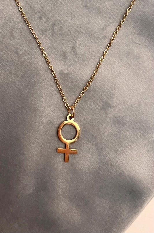 Golden Feminist Necklace Female Symbol Gift for Feminist Minimalistic Jewelry Woman Symbol Necklace Venus Symbol Gold Imitation