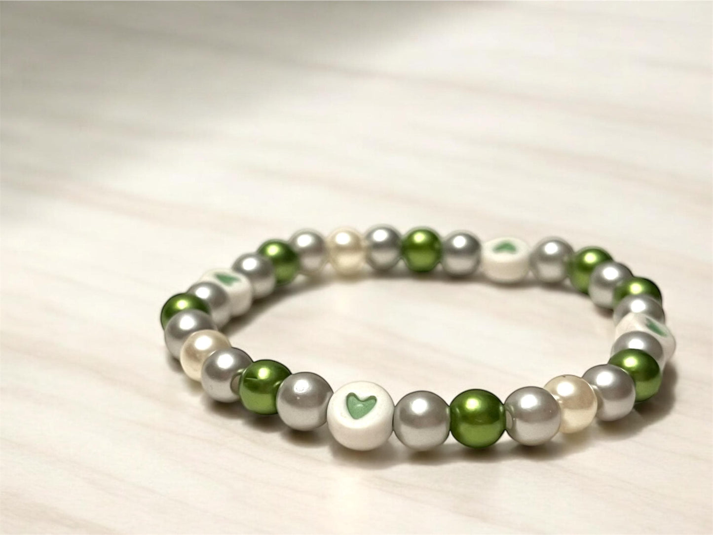 Gray-romantic Bracelet Beaded Elastic with Hearts for Pride Season LGBTQ+ Jewelry Greyromantic flag colors