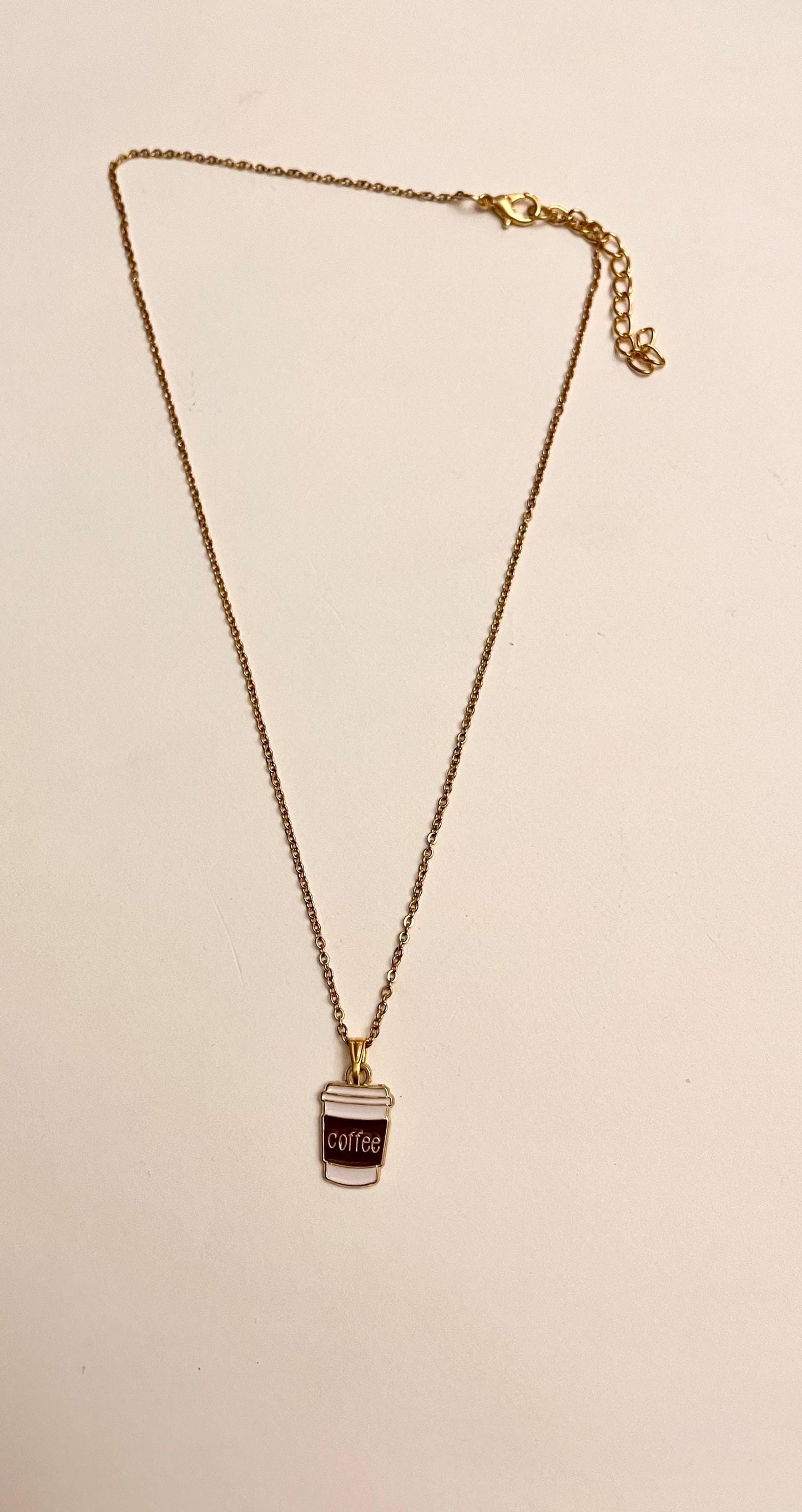 Kaffehalsband Miniatyrmatsmycken Handgjord present till kaffeälskare Halsband Guldimitation Kaffekopp