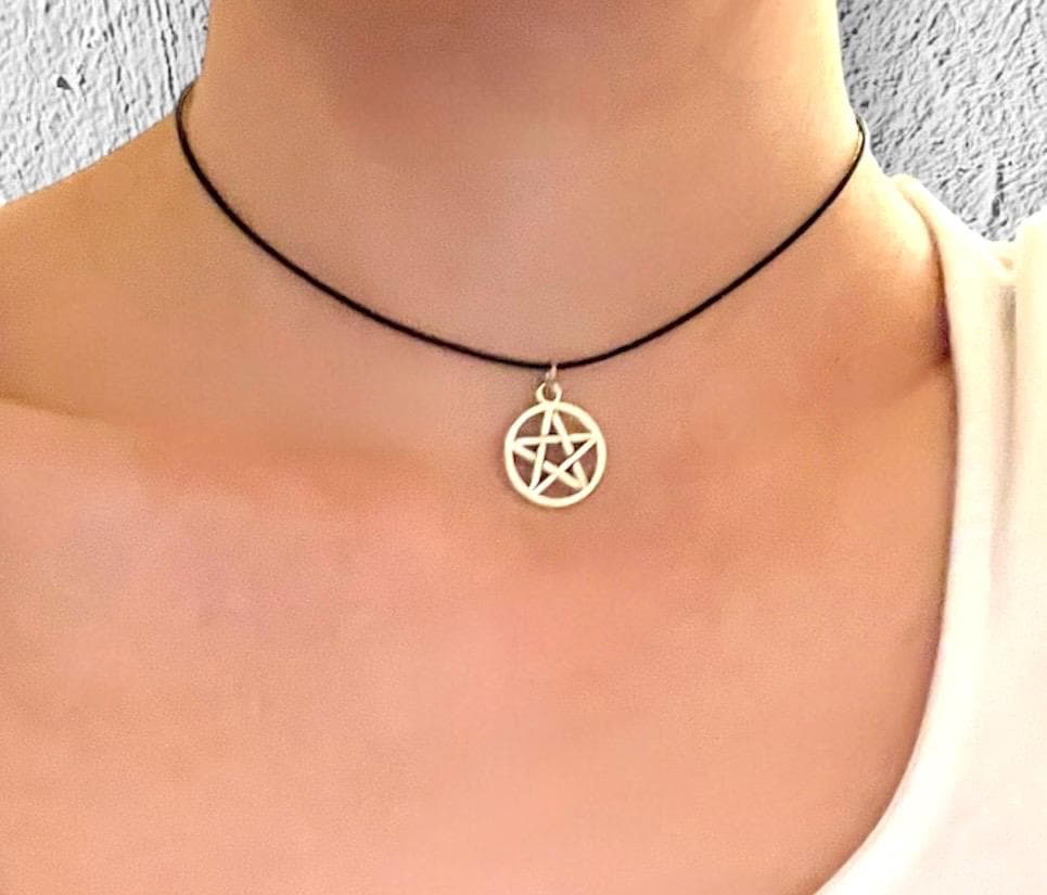 Choker Pentacle Halsband Wicca Present Pagan Hänge Stjärna Silver Imitation Gudinna Smycken Pentakel halsband