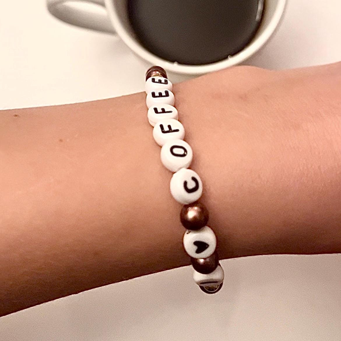 I love coffee Armband Elastiskt Pärlarmband för Kaffeälskare Kopp berlock