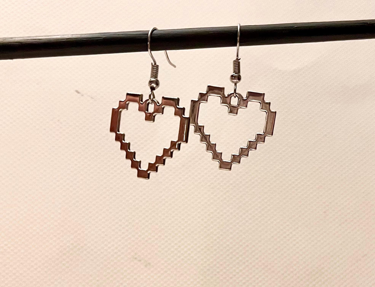 Pixel Heart Earrings Gaming Gift for Gamer  Jewelry Video Games Charm for Gamer Drop Earrings Silver Imitation