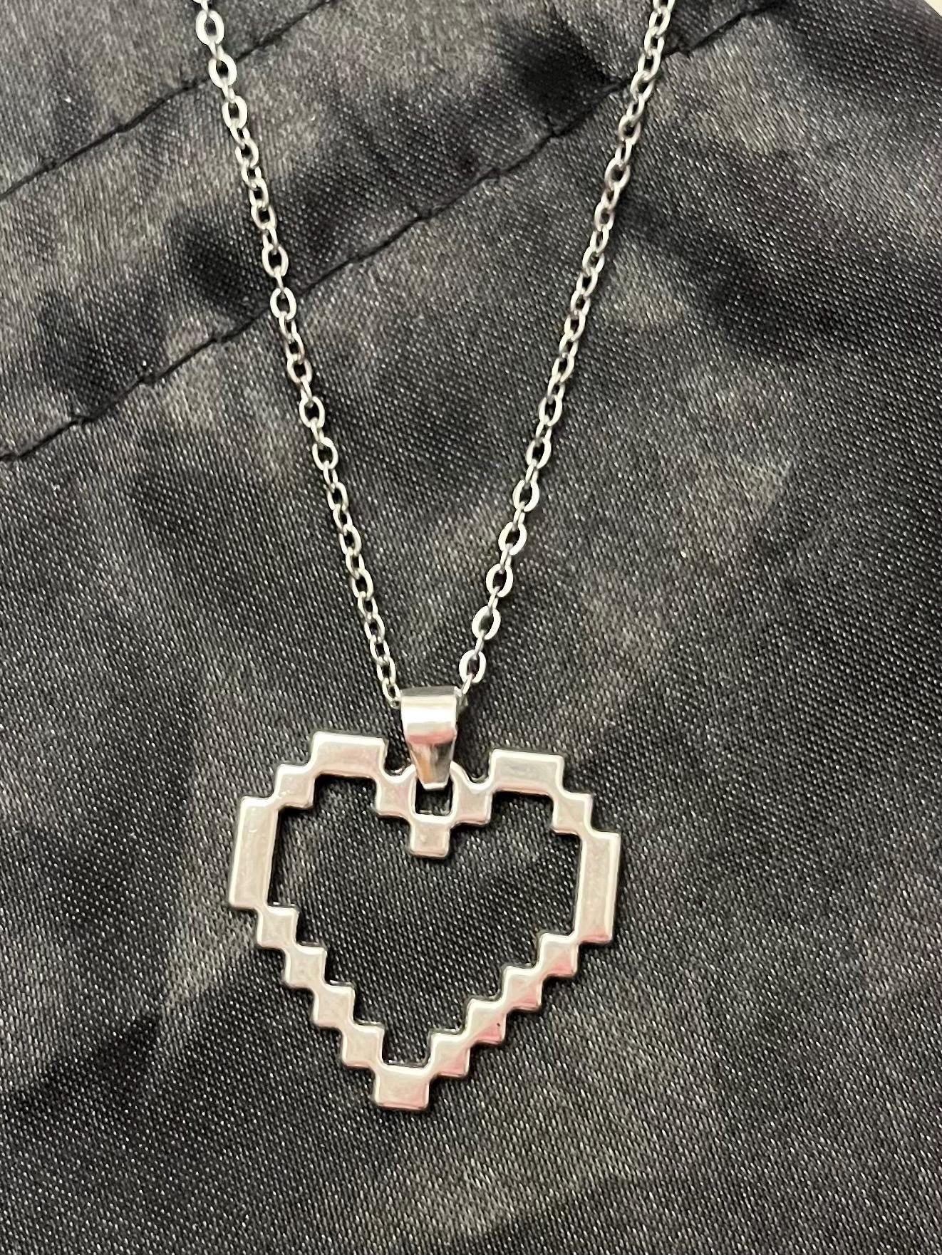 Pixel Heart Necklace for Video Game Lover  Gift for Gamer Jewelry Silver Imitation Video Game Necklace for Woman