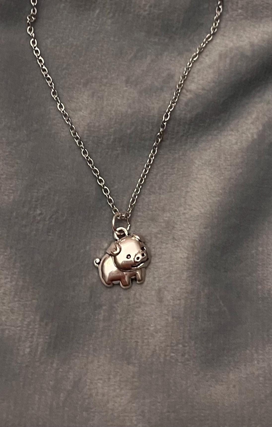 Grishalsband med söt grisberlock i silverimitation 