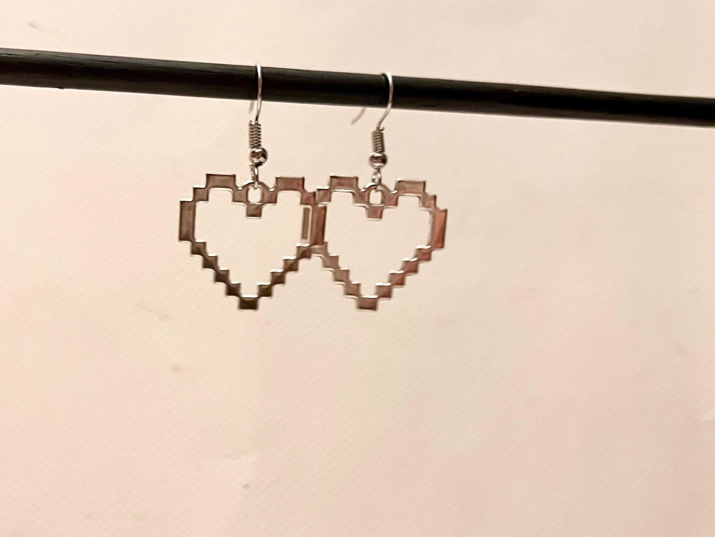 Pixel Heart Earrings Gaming Gift for Gamer  Jewelry Video Games Charm for Gamer Drop Earrings Silver Imitation