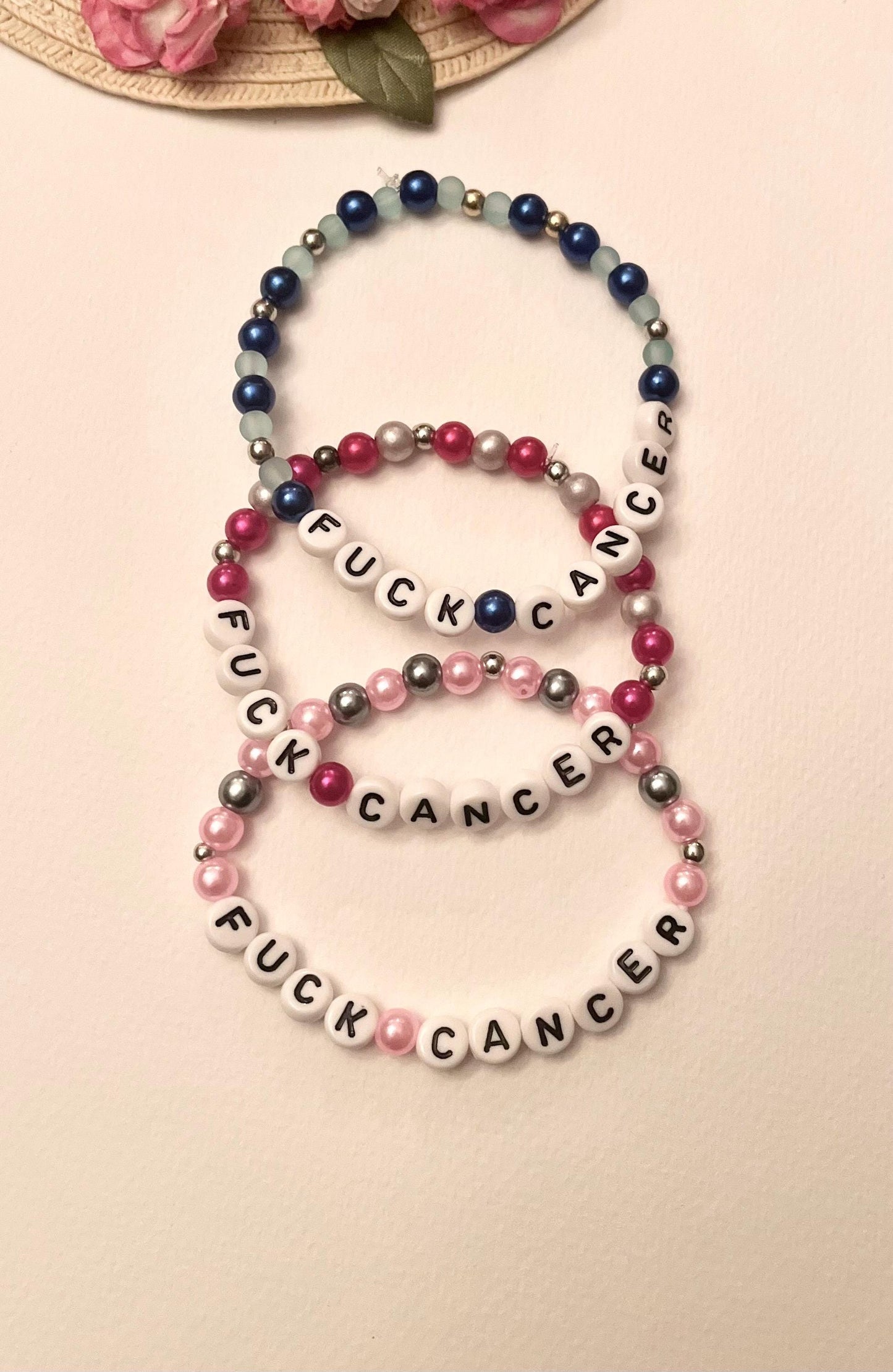 Fuck Cancer Armband Elastiskt Pärlarmband Cancer medvetenhet smycken välgörenhet