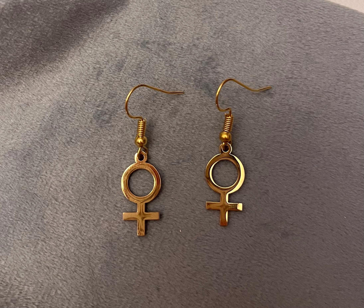 Golden Feminist Earrings Female Symbol Gift for Feminist Minimalistic Jewelry Woman Symbol Earrings Venus Symbol Gold Imitation