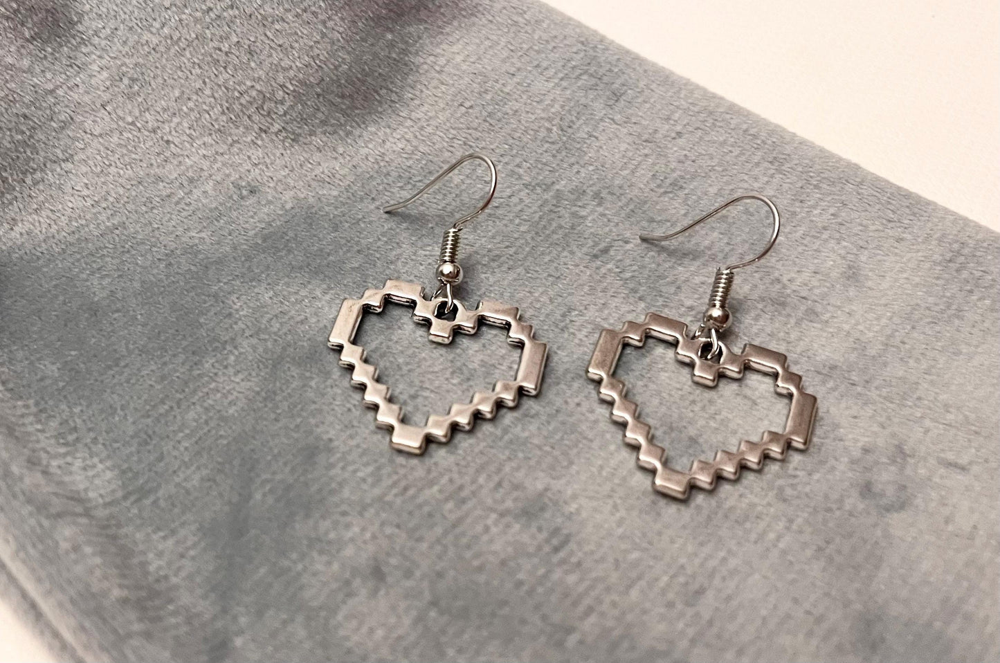 Pixel Heart Earrings Gaming Gift for Gamer  Jewelry Video Games Charm for Gamer Drop Earrings Silver Imitation