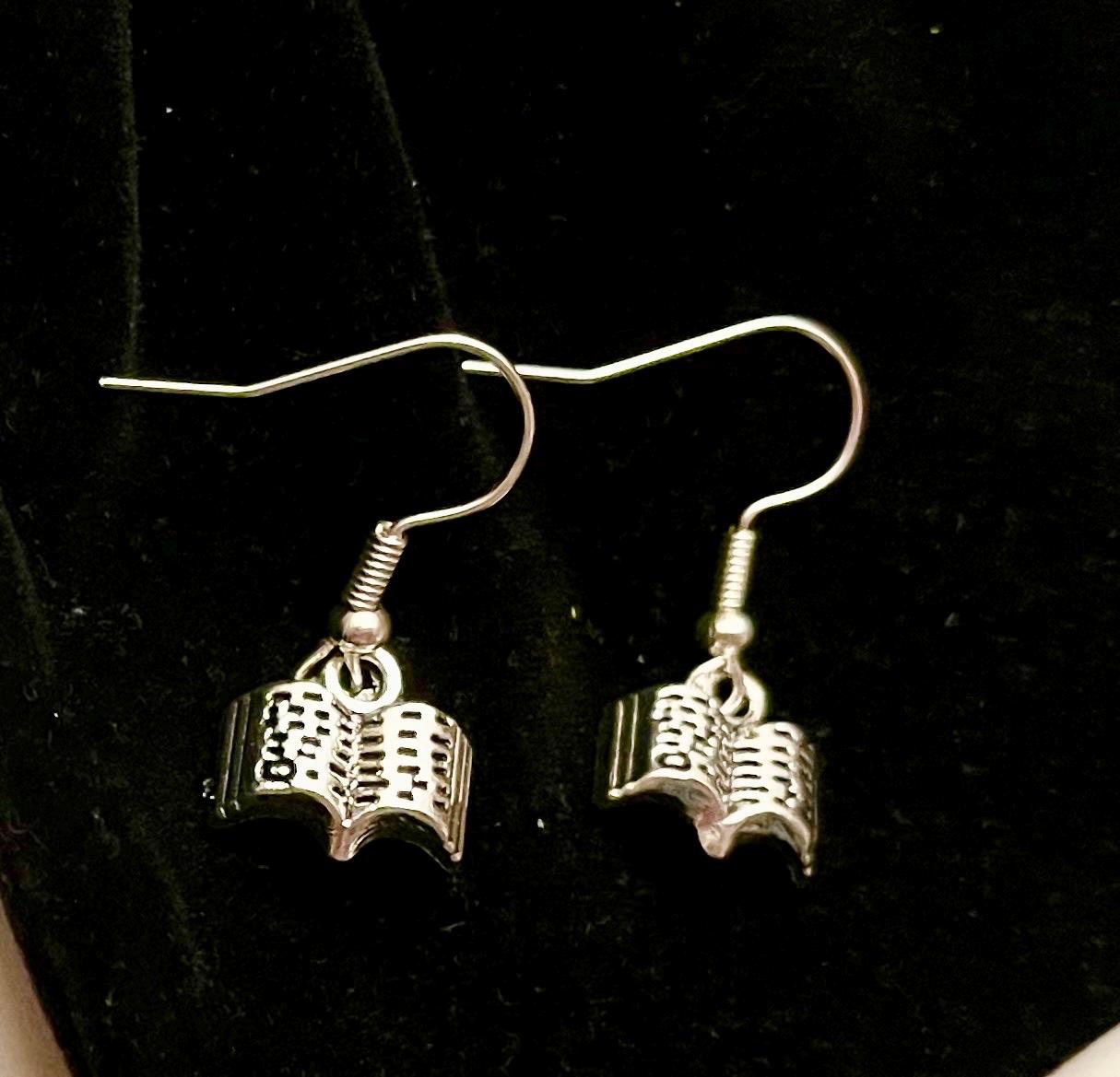 Örhängen böcker silver imitation Bokörhängen Öppen bok present till bokälskare Smycken Bibliofil gåva för läsare Bokhänge