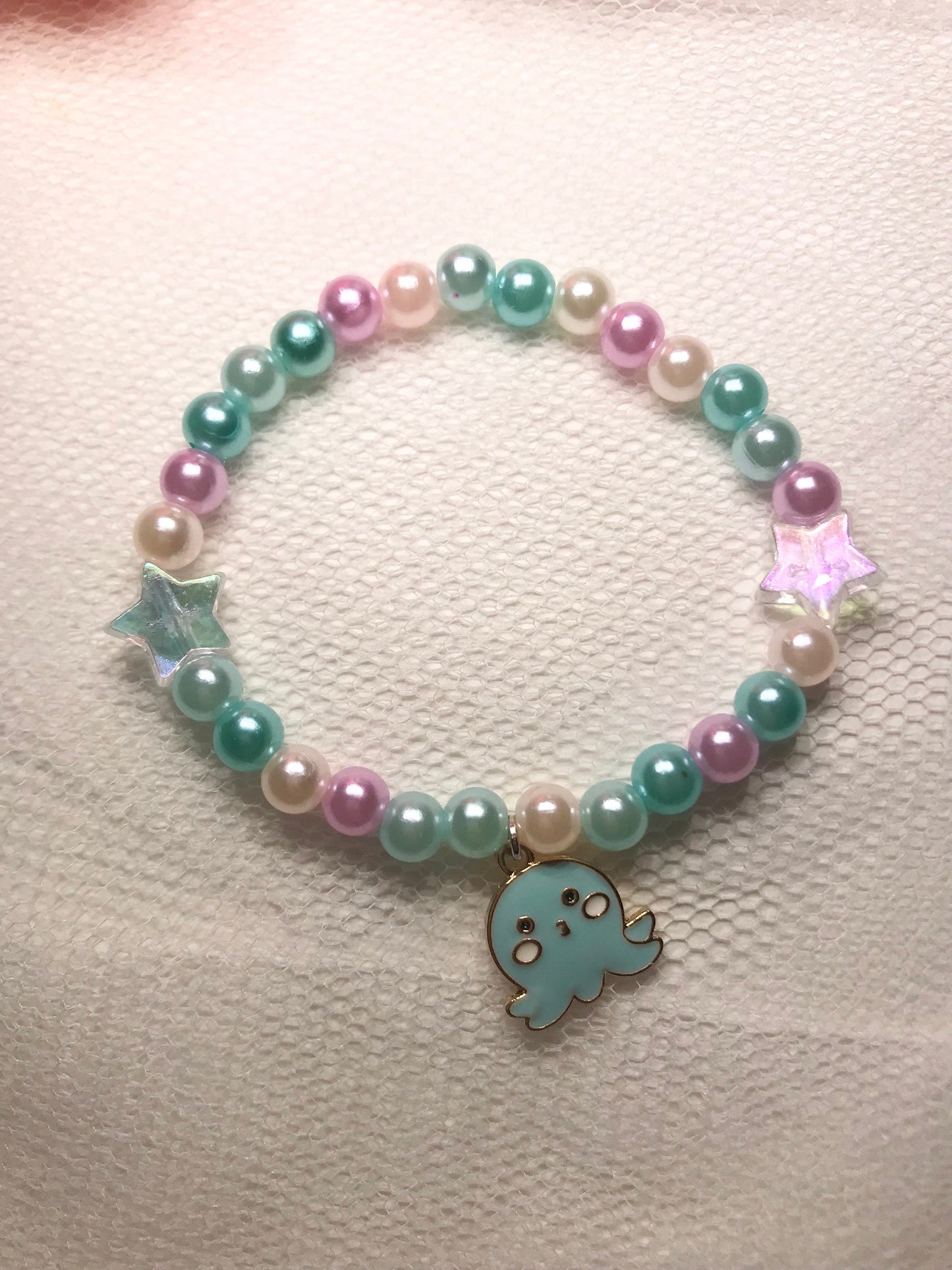 Bracelet Summer Design with Octopus Charm Cute Gift for Kids Happy Blue and Pink Beads Stars Jewelry GIft for Daughter