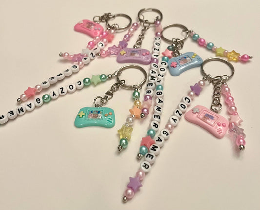 COZY GAMER Keychain for Gamers Gift Console Shaped Charm Cute with Stars Pastel Colors