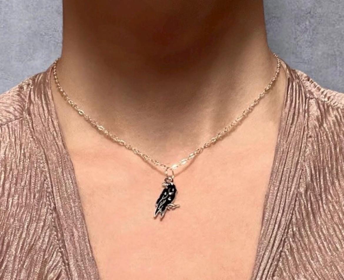 Magisk korp halsband kråka smycke wicca present hedniskt hänge stjärna silverimitation halvmåne gudinna smycken
