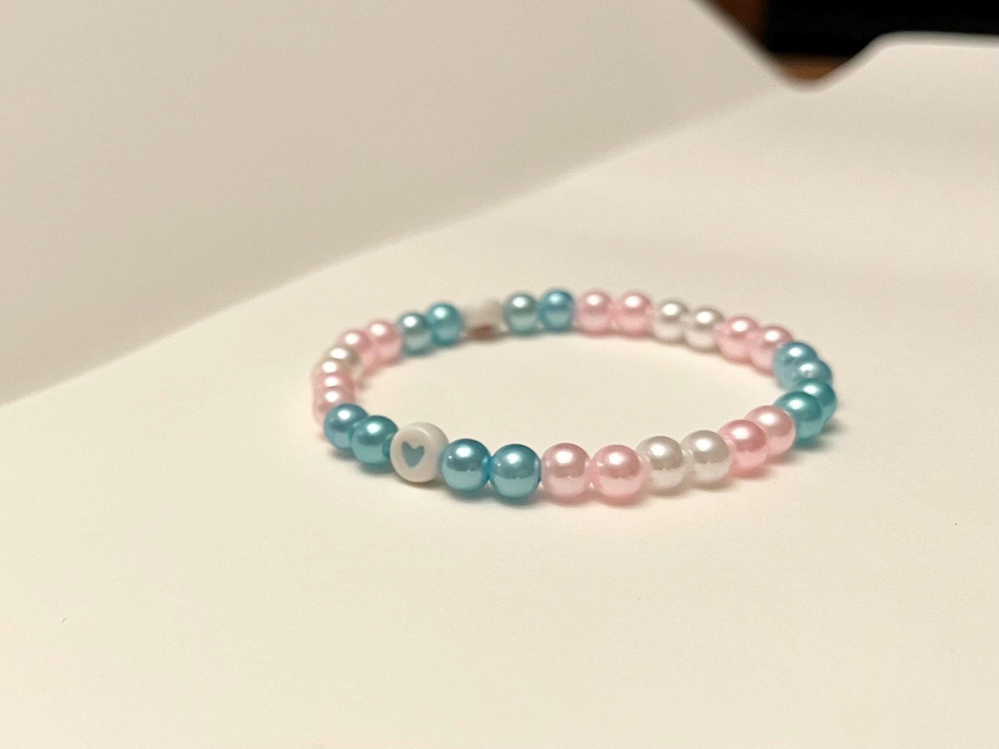 Trans Bracelet Beaded Elastic with Hearts for Pride Season LGBTQ+ Jewelry Transexual flag colors Jewelry Transexual Bracelet